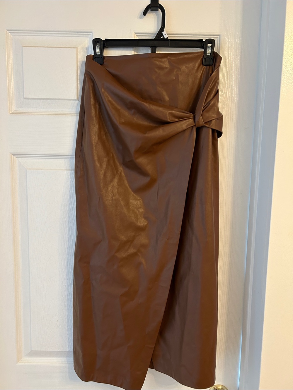Zara Brown Faux-Leather Midi Wrap Skirt